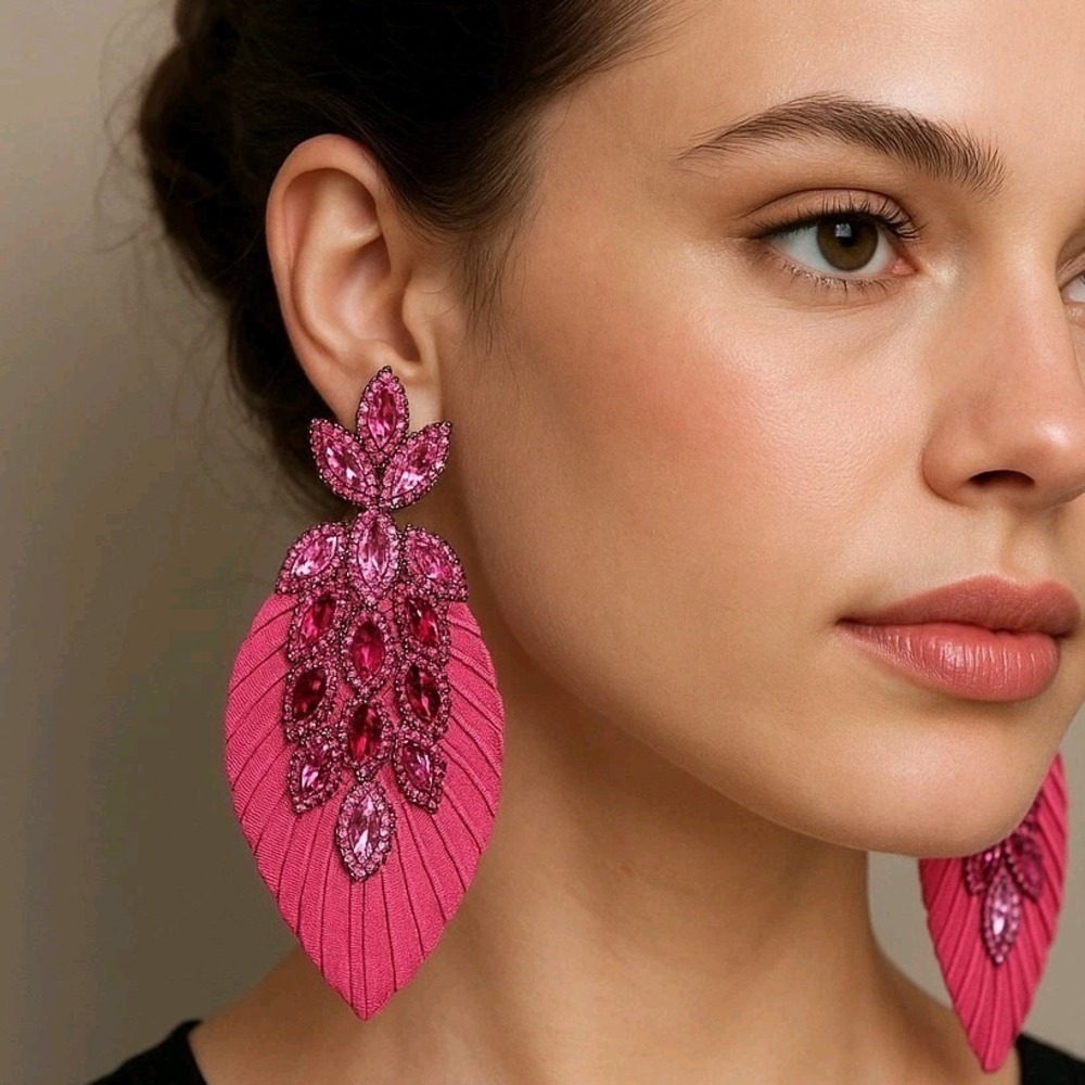 Noir Jewelry Pink Chandelier Crystal Earrings 4" Leaf Ombre Marquise Formal